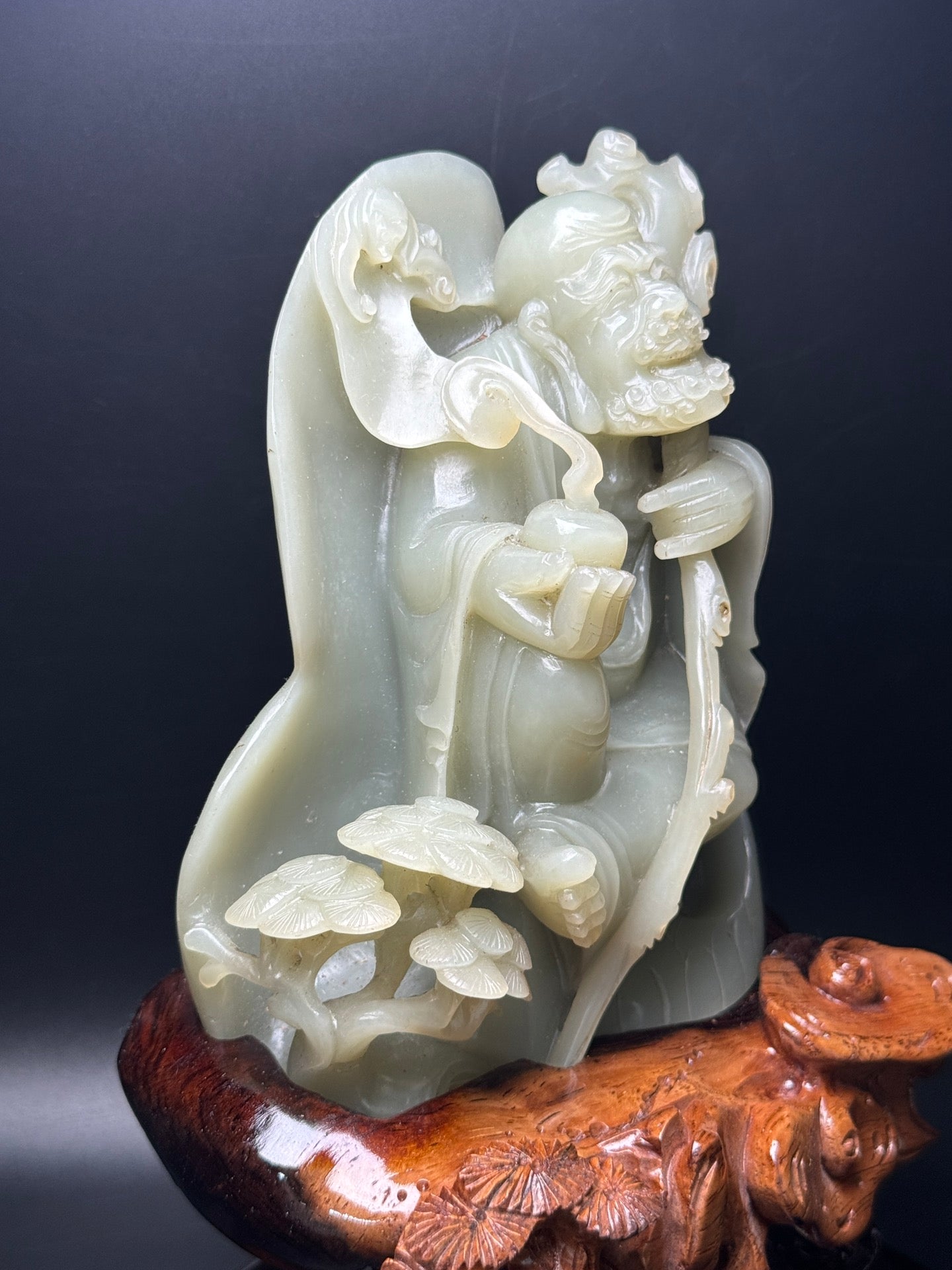 A1266 Superb Chinese Hetian Jade Carved Dharma Statue