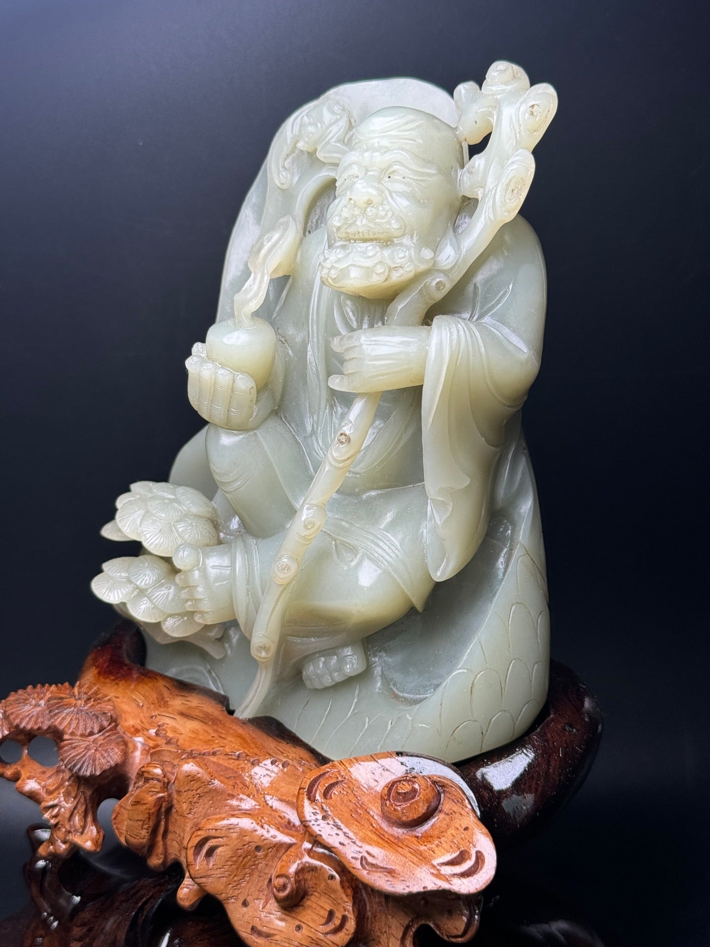 A1266 Superb Chinese Hetian Jade Carved Dharma Statue
