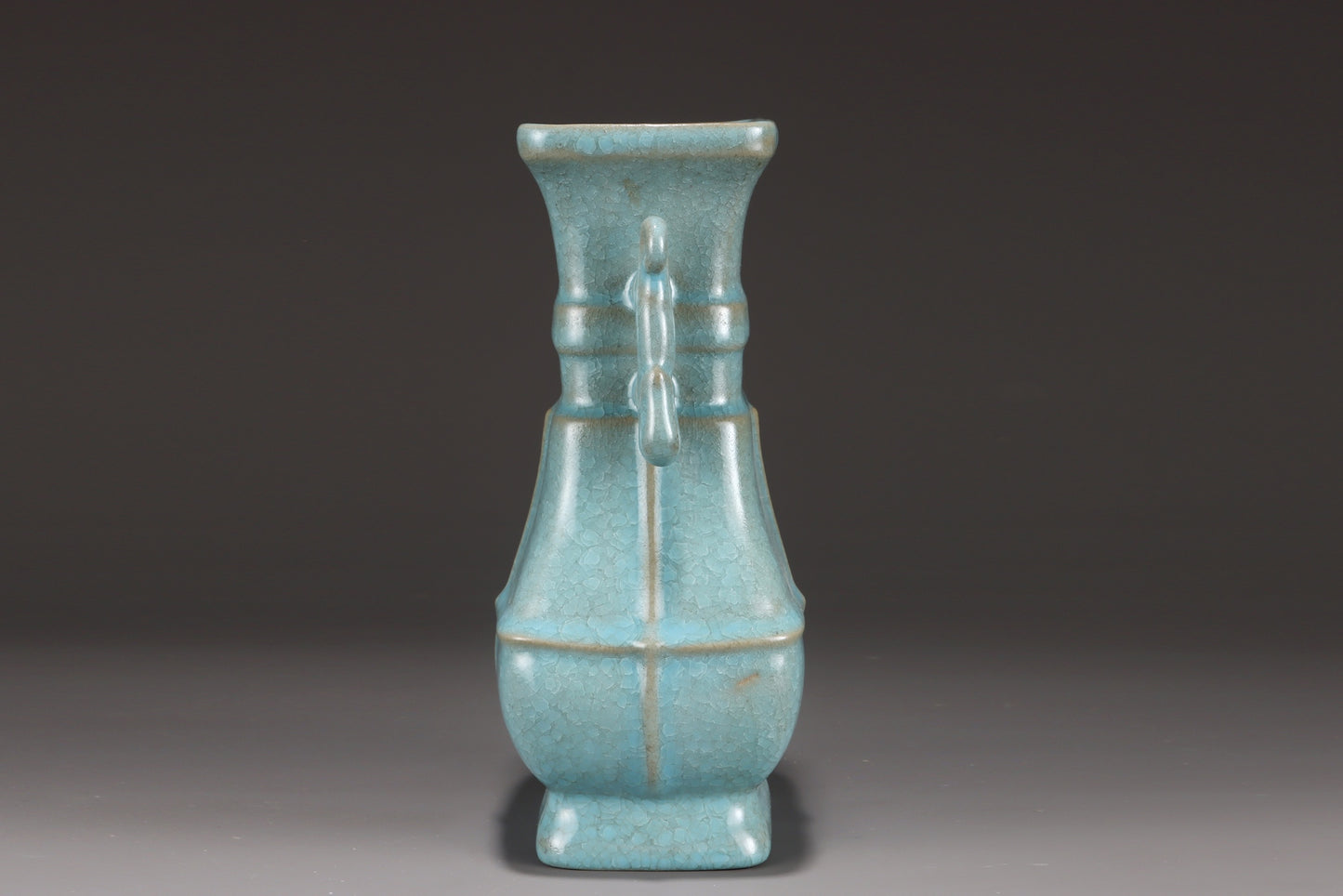 A1311 Chinese Sky Blue Glaze Ru Kiln Double Ear Porcelain Vase