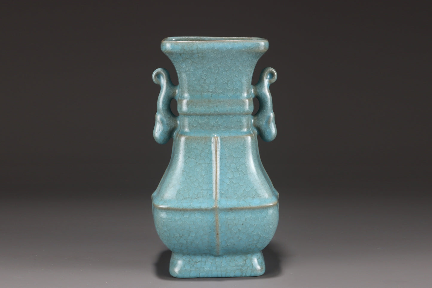 A1311 Chinese Sky Blue Glaze Ru Kiln Double Ear Porcelain Vase