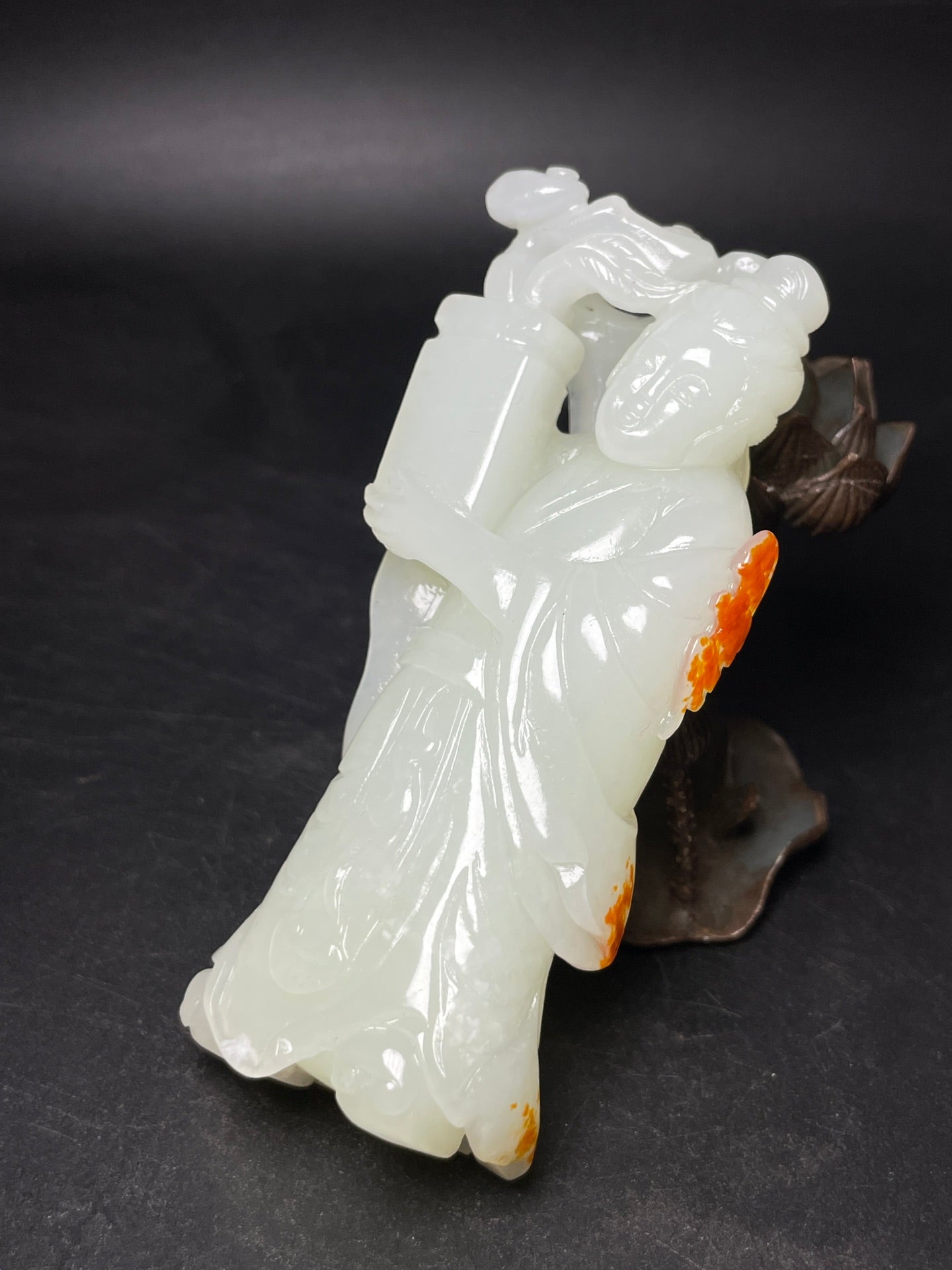 A1319 Superb Chinese Hetian Jade Carved Figrue Statue