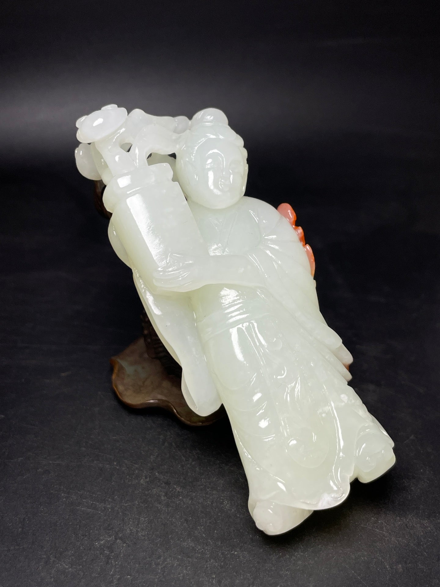 A1319 Superb Chinese Hetian Jade Carved Figrue Statue