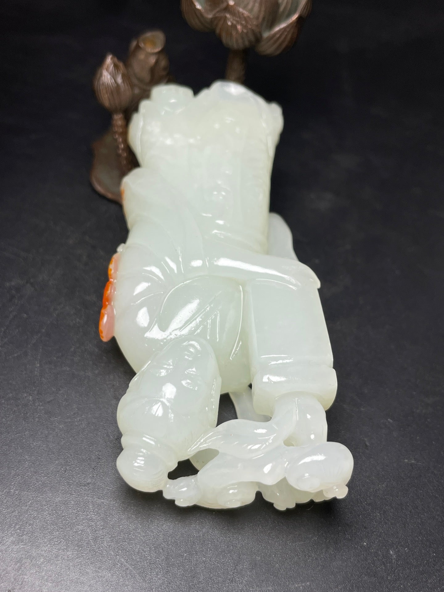 A1319 Superb Chinese Hetian Jade Carved Figrue Statue