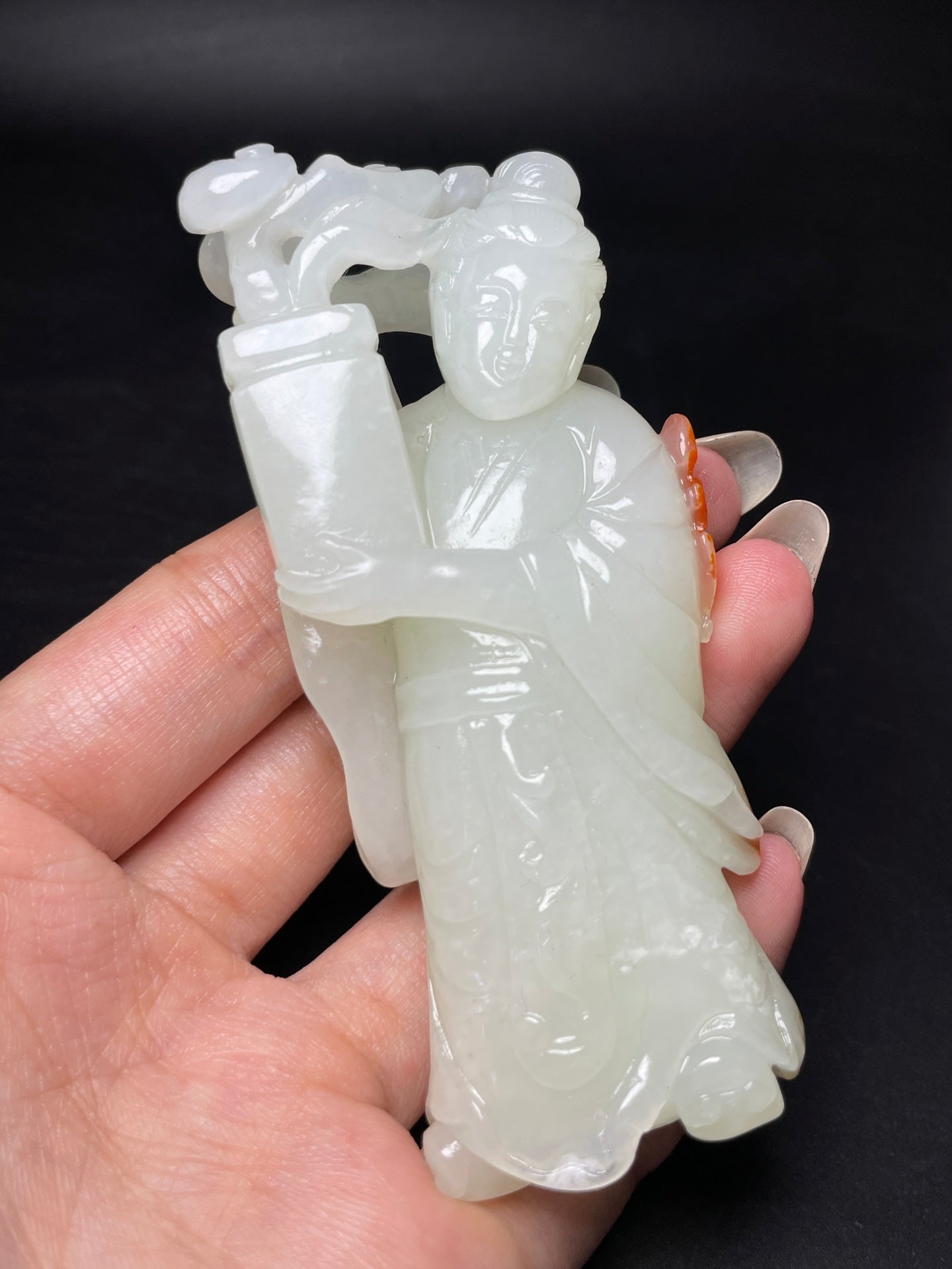 A1319 Superb Chinese Hetian Jade Carved Figrue Statue