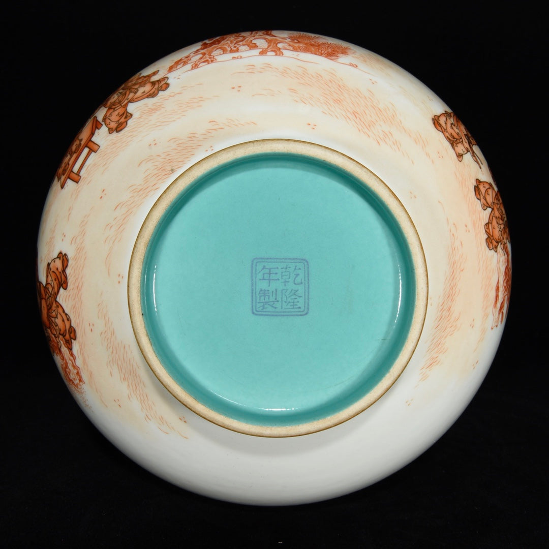 A1322 Chinese Qing Dynasty Gilt Edge Iron Red Glaze Peach Design Porcelain Vase