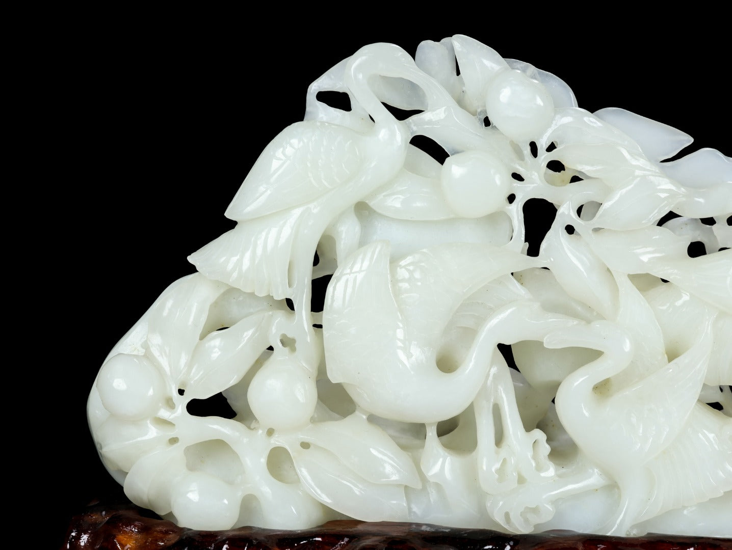 A1332 Openwork Chinese White Hetian Jade Carved Crane Statue