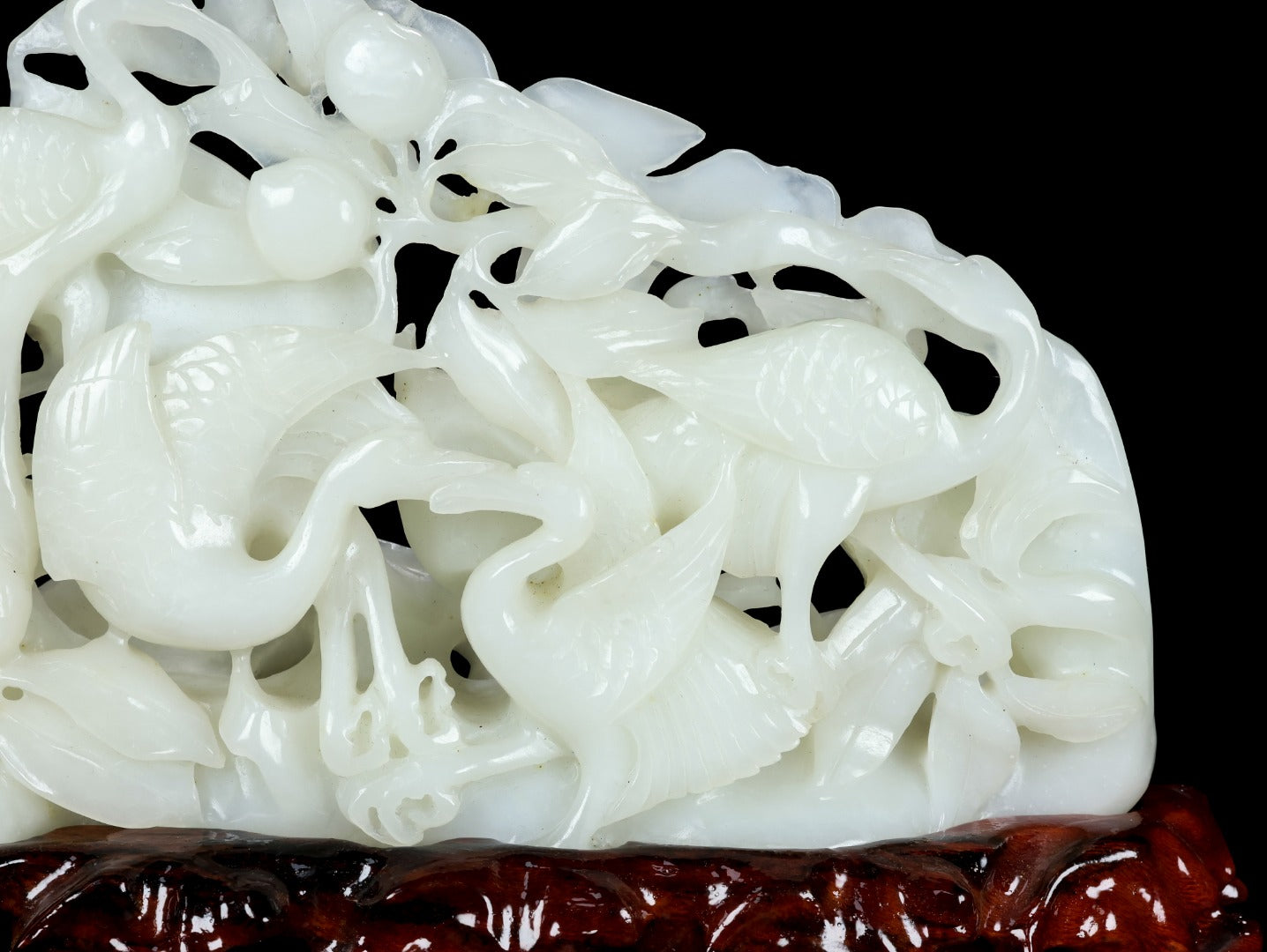 A1332 Openwork Chinese White Hetian Jade Carved Crane Statue