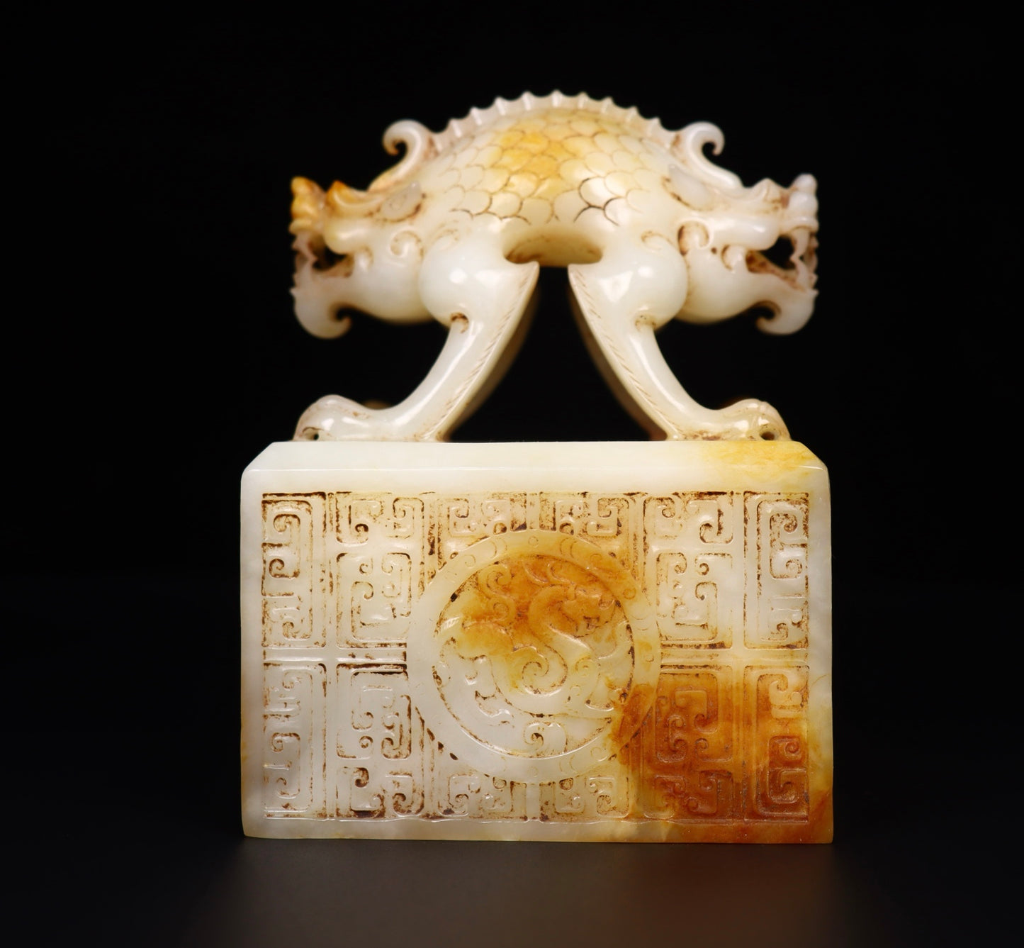 A1335 Superb Old Chinese Hetian Jade Carved Divine Beast Seal