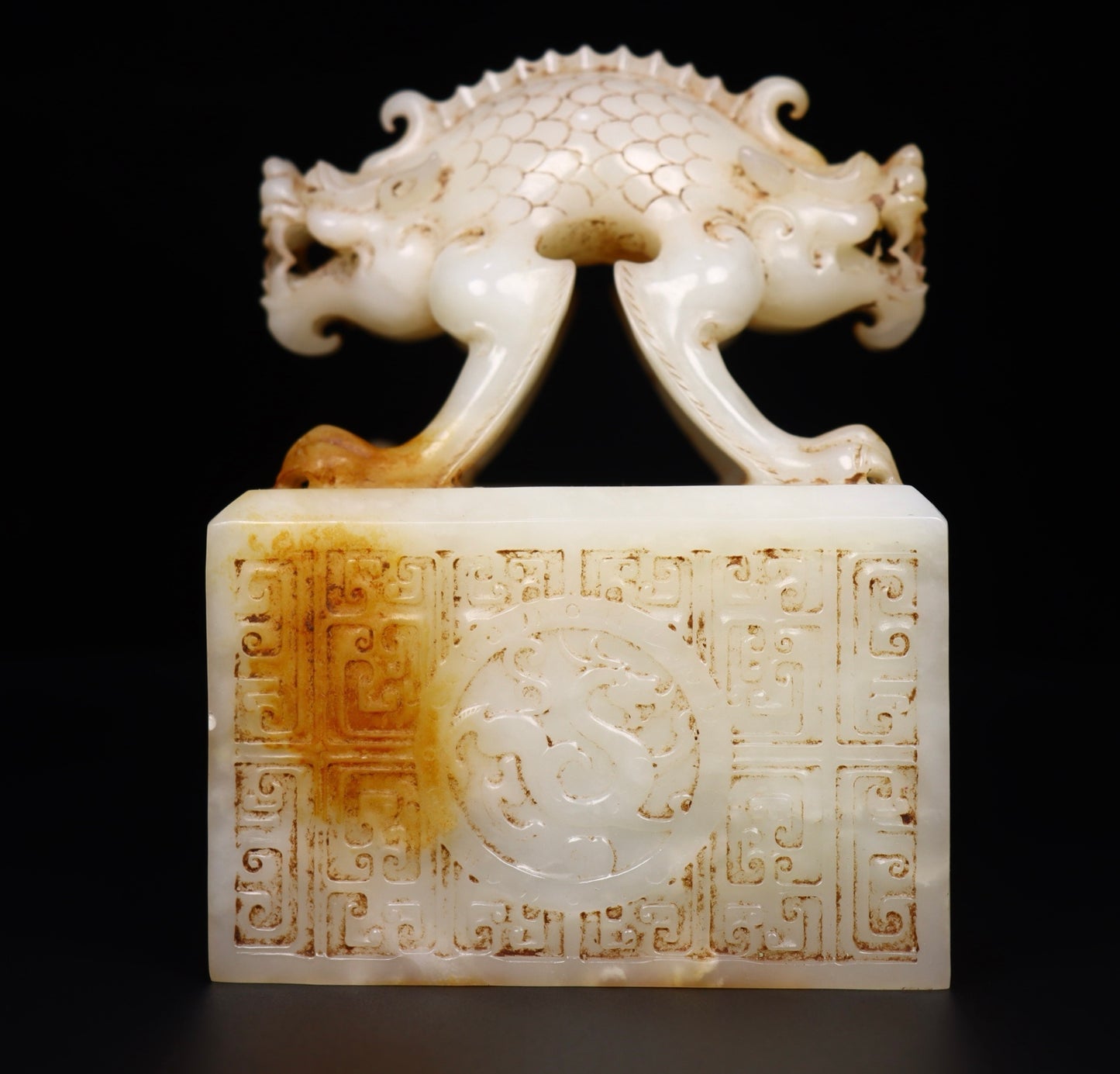 A1335 Superb Old Chinese Hetian Jade Carved Divine Beast Seal
