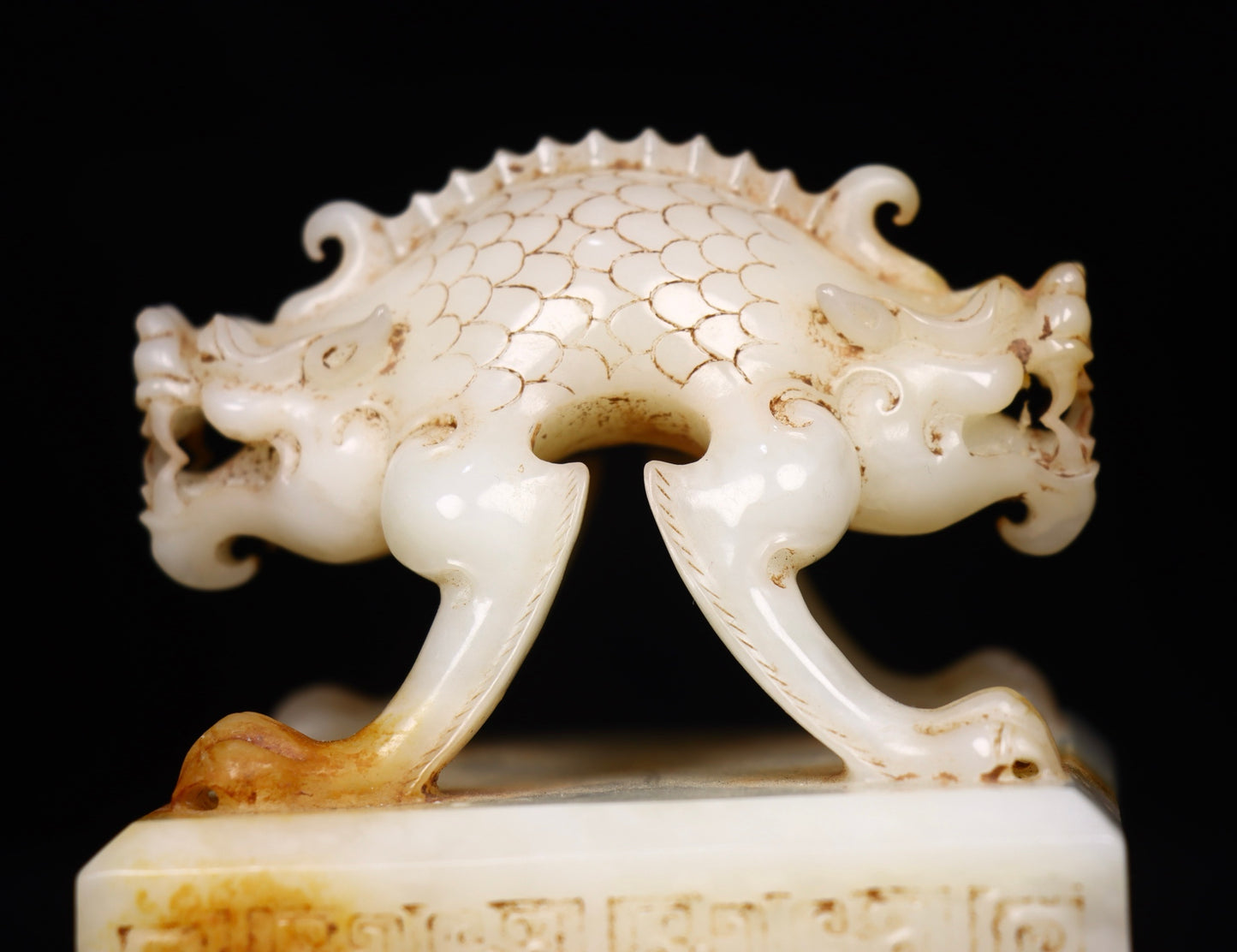 A1335 Superb Old Chinese Hetian Jade Carved Divine Beast Seal