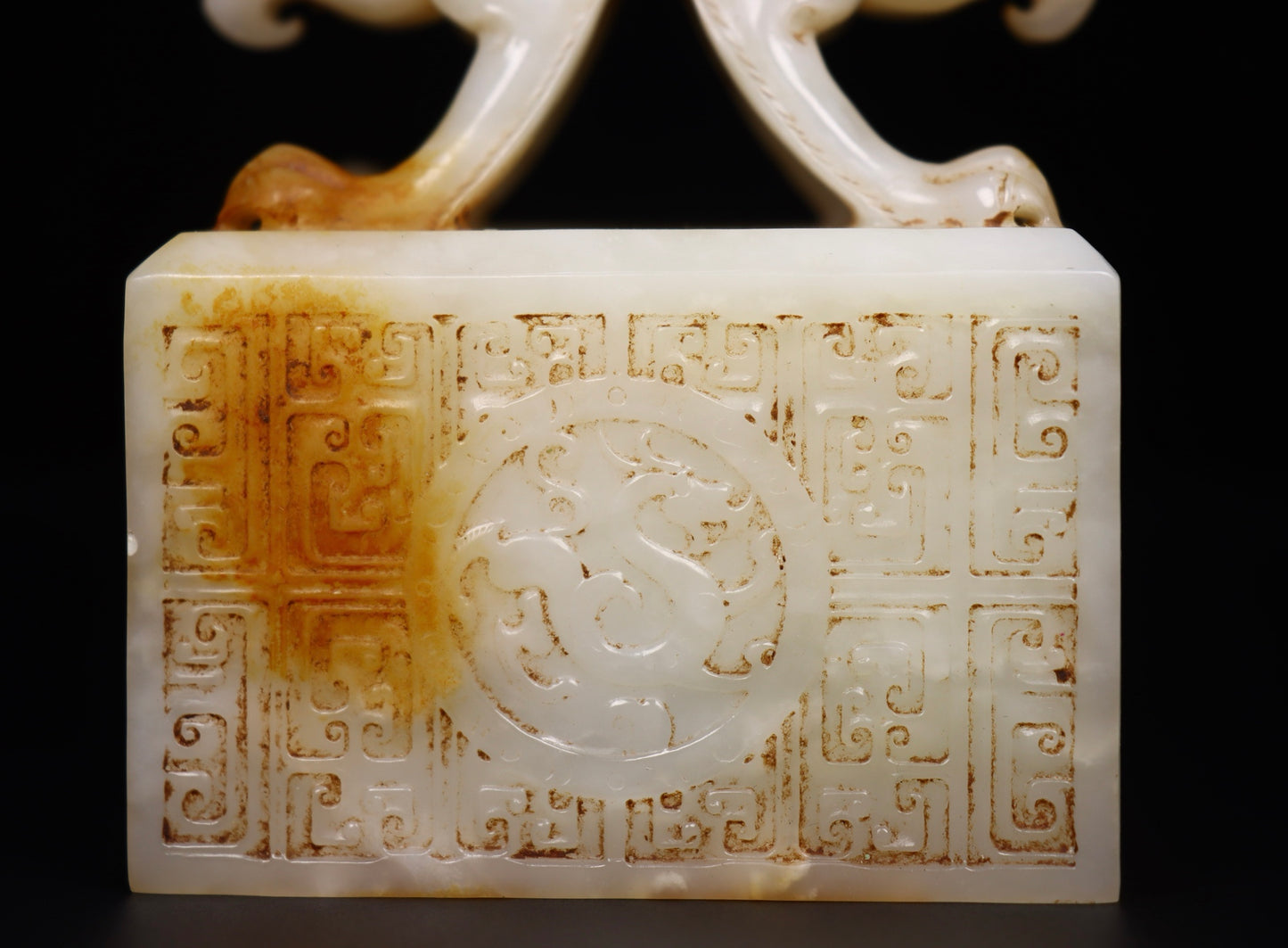 A1335 Superb Old Chinese Hetian Jade Carved Divine Beast Seal