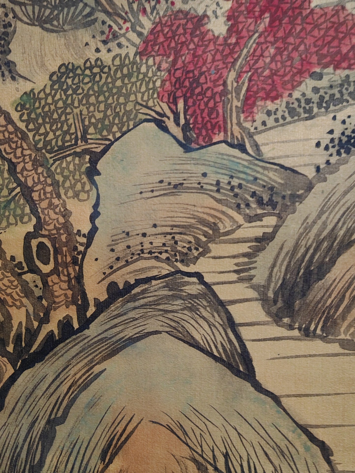A1337 Chinese Watercolour On Silk Mountain River Scene Design Painting - Shen Zhou(1427-1509)
