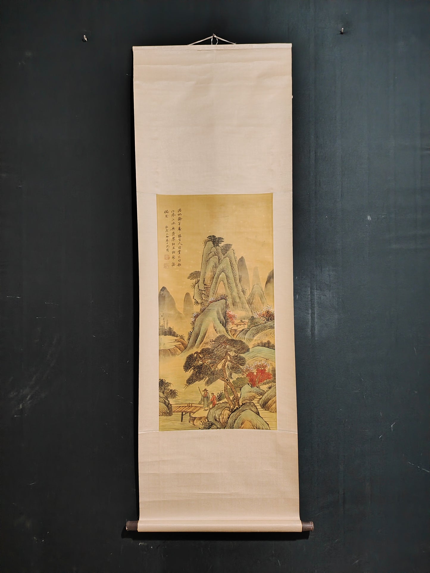 A1337 Chinese Watercolour On Silk Mountain River Scene Design Painting - Shen Zhou(1427-1509)