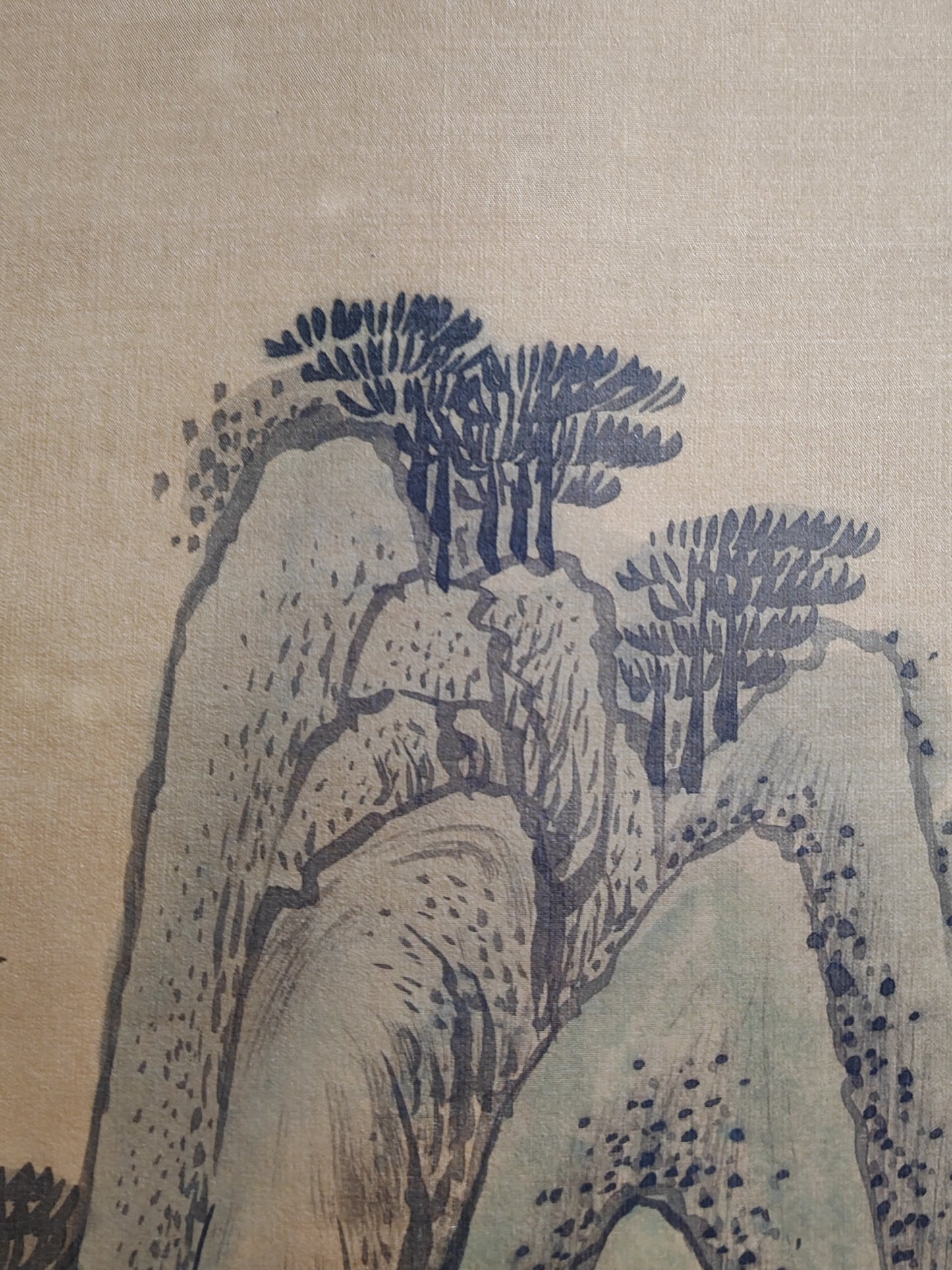 A1337 Chinese Watercolour On Silk Mountain River Scene Design Painting - Shen Zhou(1427-1509)