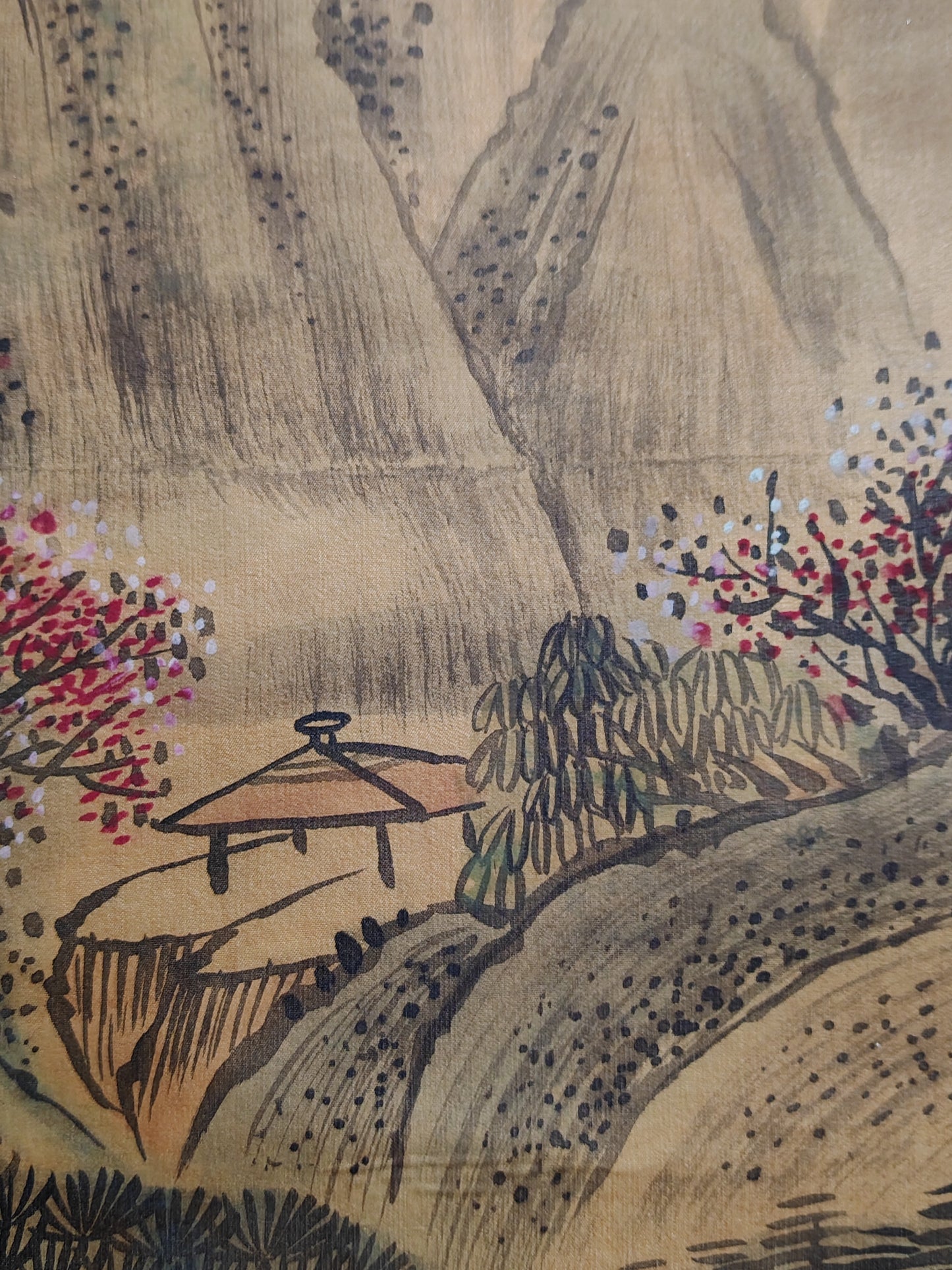 A1337 Chinese Watercolour On Silk Mountain River Scene Design Painting - Shen Zhou(1427-1509)