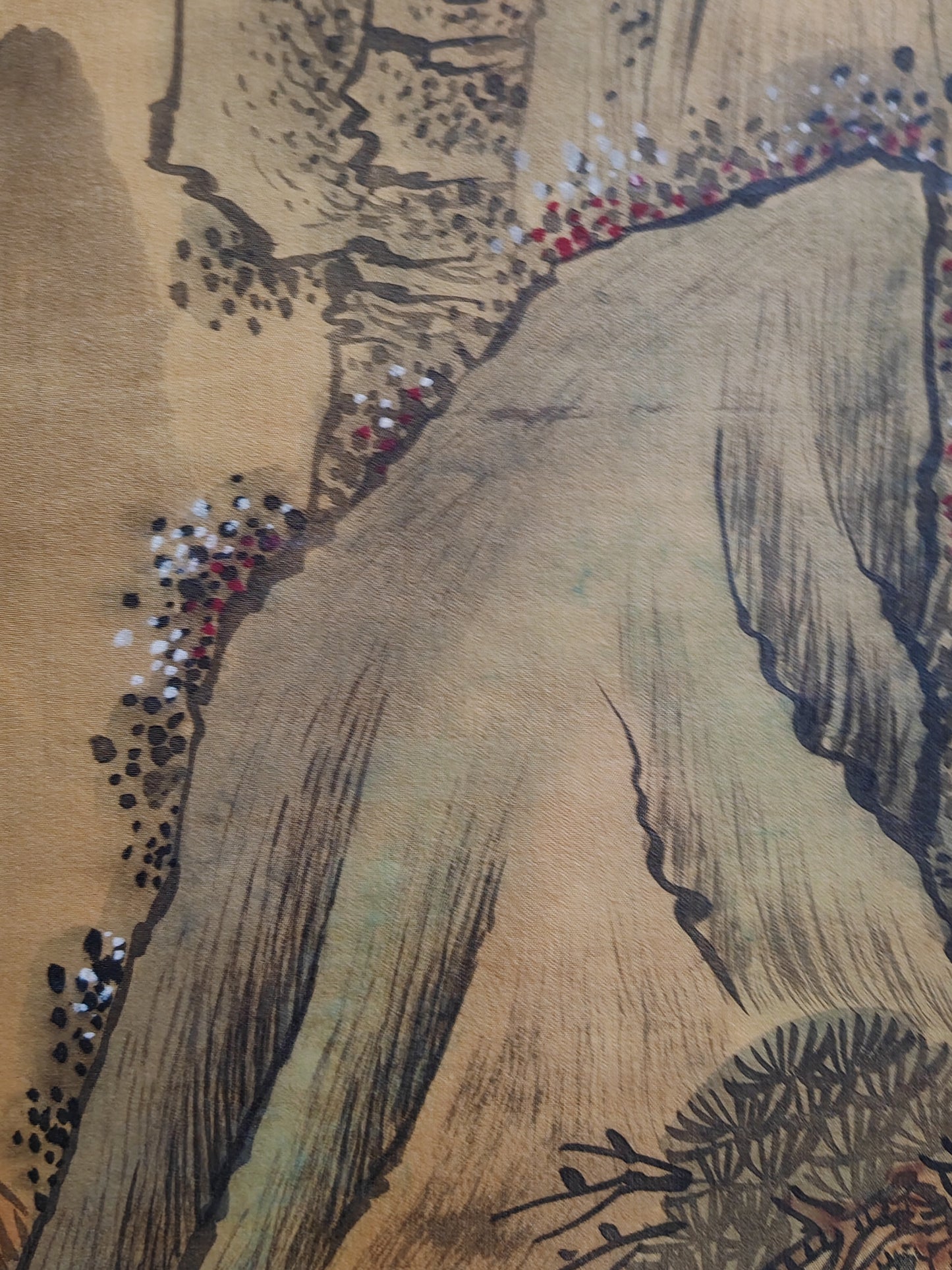 A1337 Chinese Watercolour On Silk Mountain River Scene Design Painting - Shen Zhou(1427-1509)