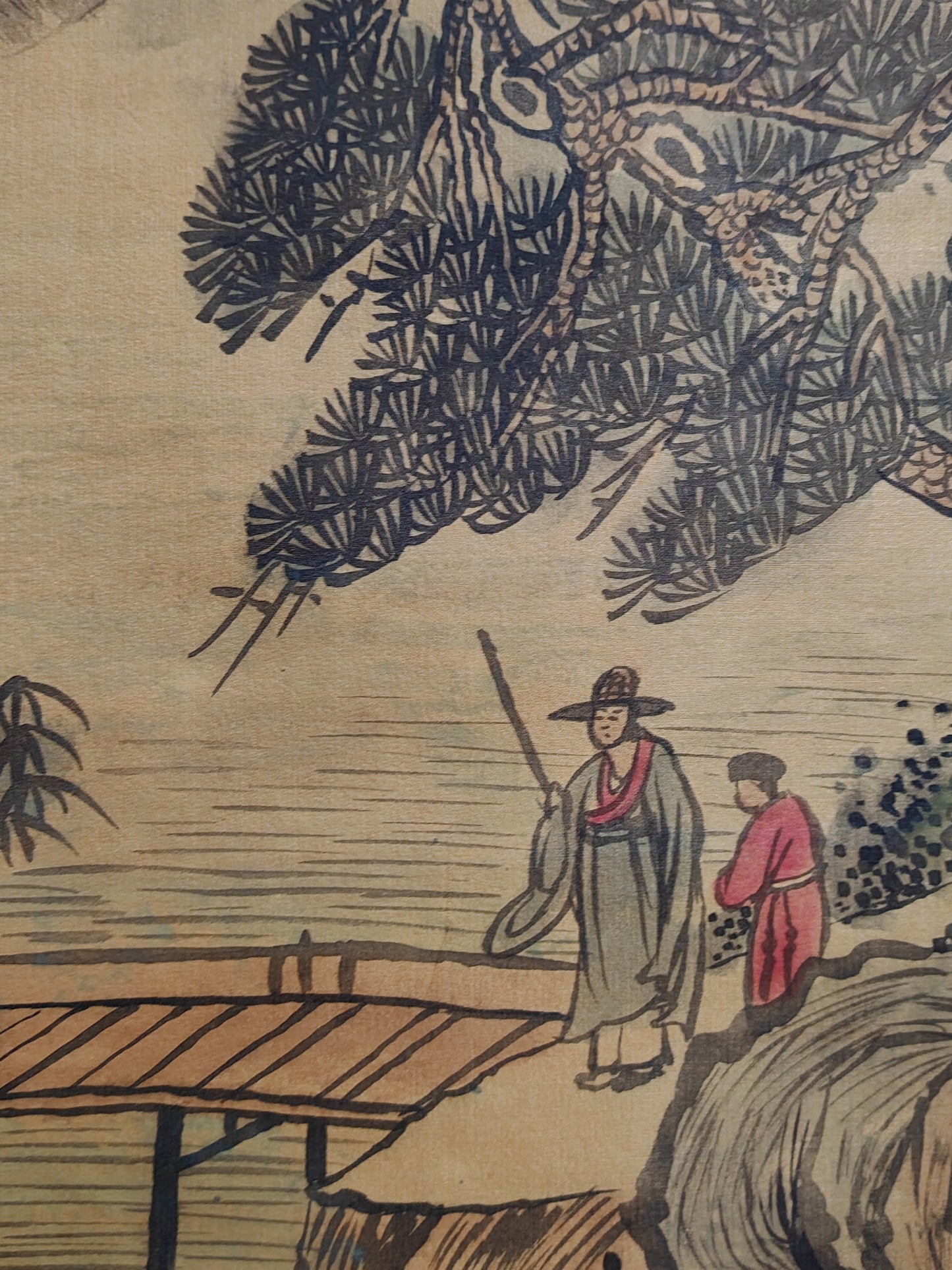 A1337 Chinese Watercolour On Silk Mountain River Scene Design Painting - Shen Zhou(1427-1509)