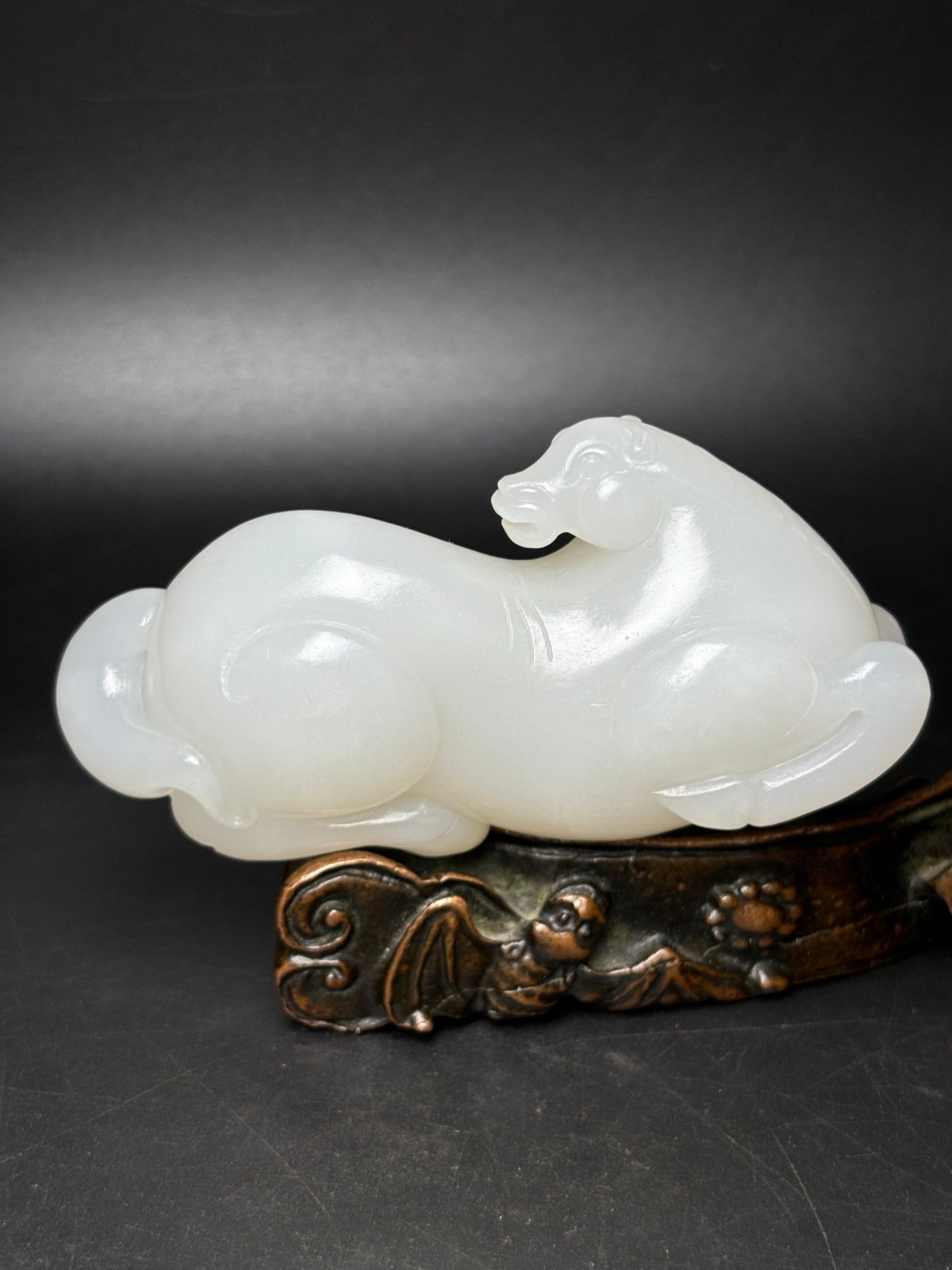A1338 Superb Chinese White Hetian Jade Carved Fortune Horse Statue