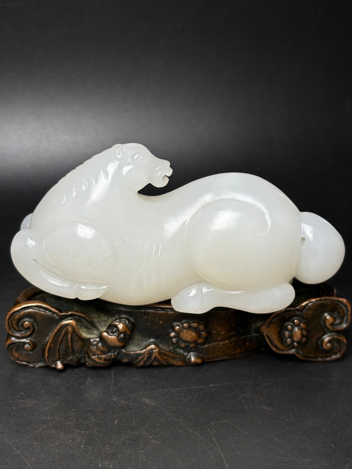 A1338 Superb Chinese White Hetian Jade Carved Fortune Horse Statue