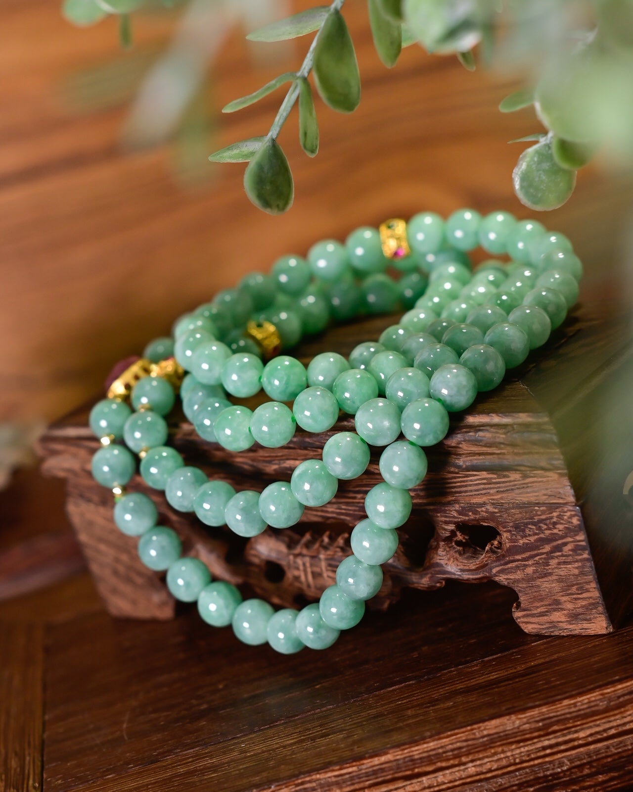 A1339 Exquisite Jadeite & 18K Gold Inlay Tourmaline Beads Necklace