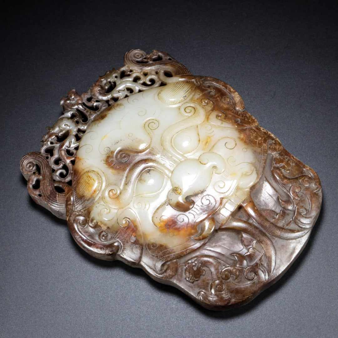 A1340 Vintage Chinese Hetia Jade Figure Face Mask Statue