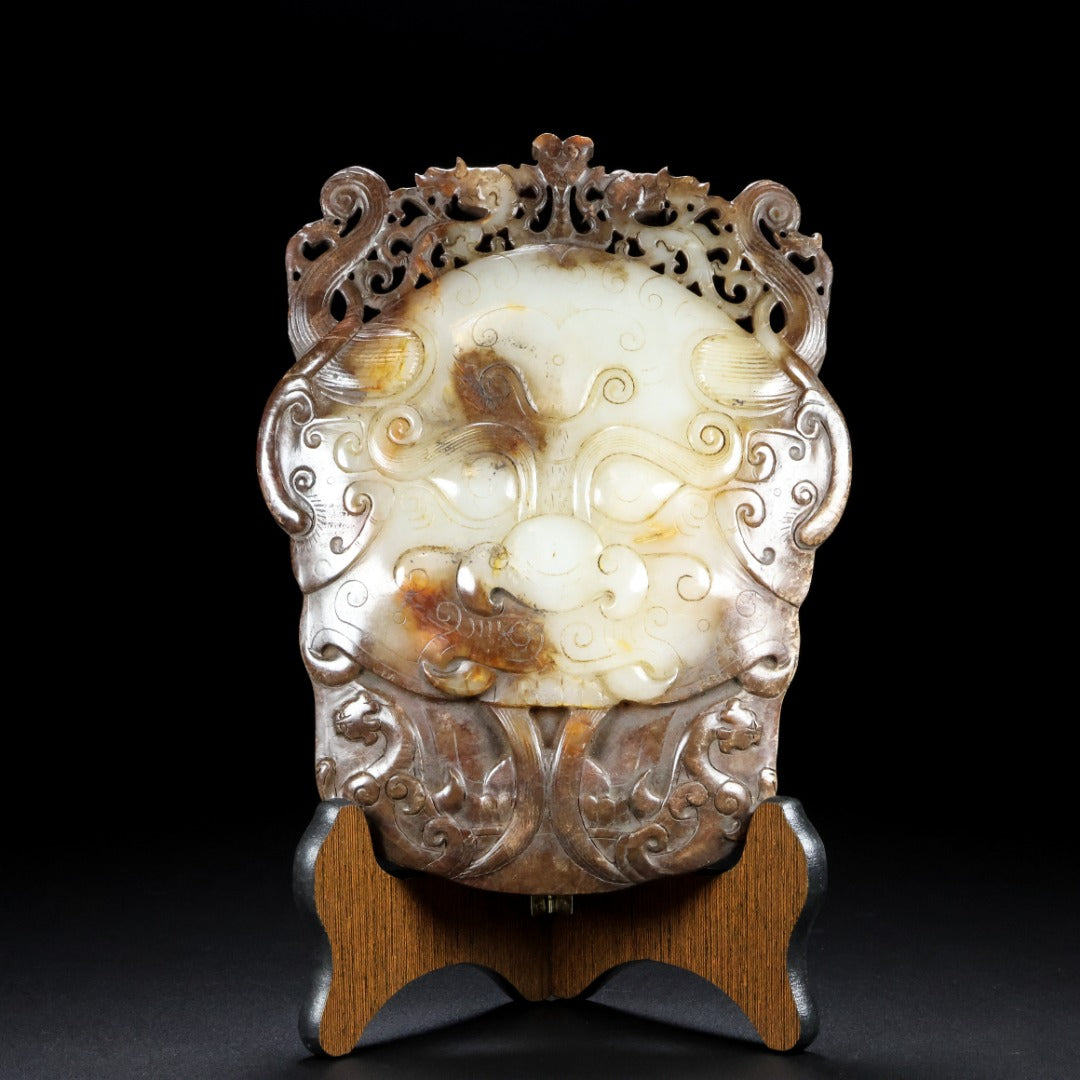 A1340 Vintage Chinese Hetia Jade Figure Face Mask Statue