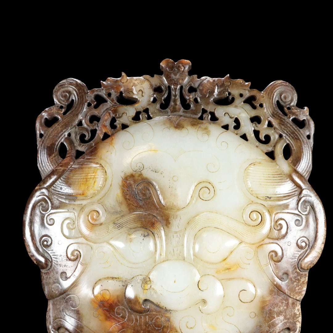 A1340 Vintage Chinese Hetia Jade Figure Face Mask Statue