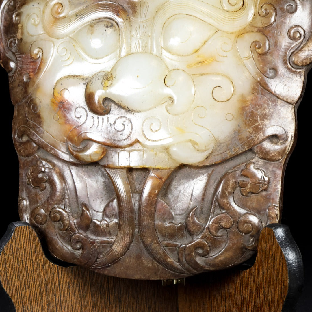 A1340 Vintage Chinese Hetia Jade Figure Face Mask Statue