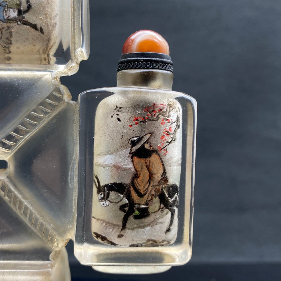 A1344 Old Chinese Peking Glass Inside Painting Figure Design Conjoined Snuff Bottle w Stopper