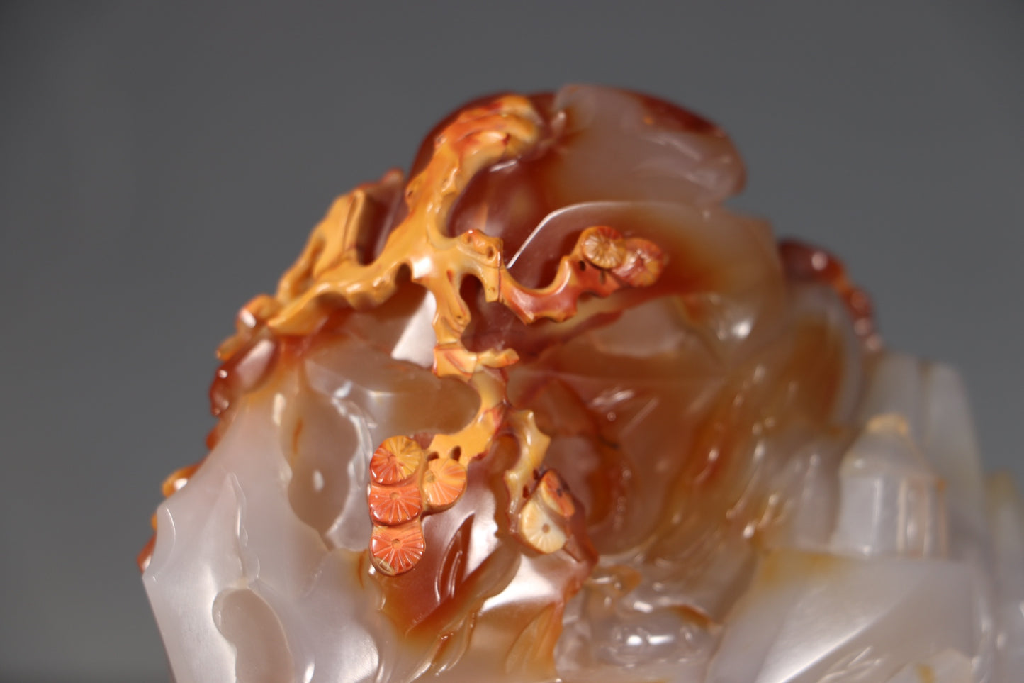 A1346 Chinese Agate Hand Carved Pine Tree & Figure Statue