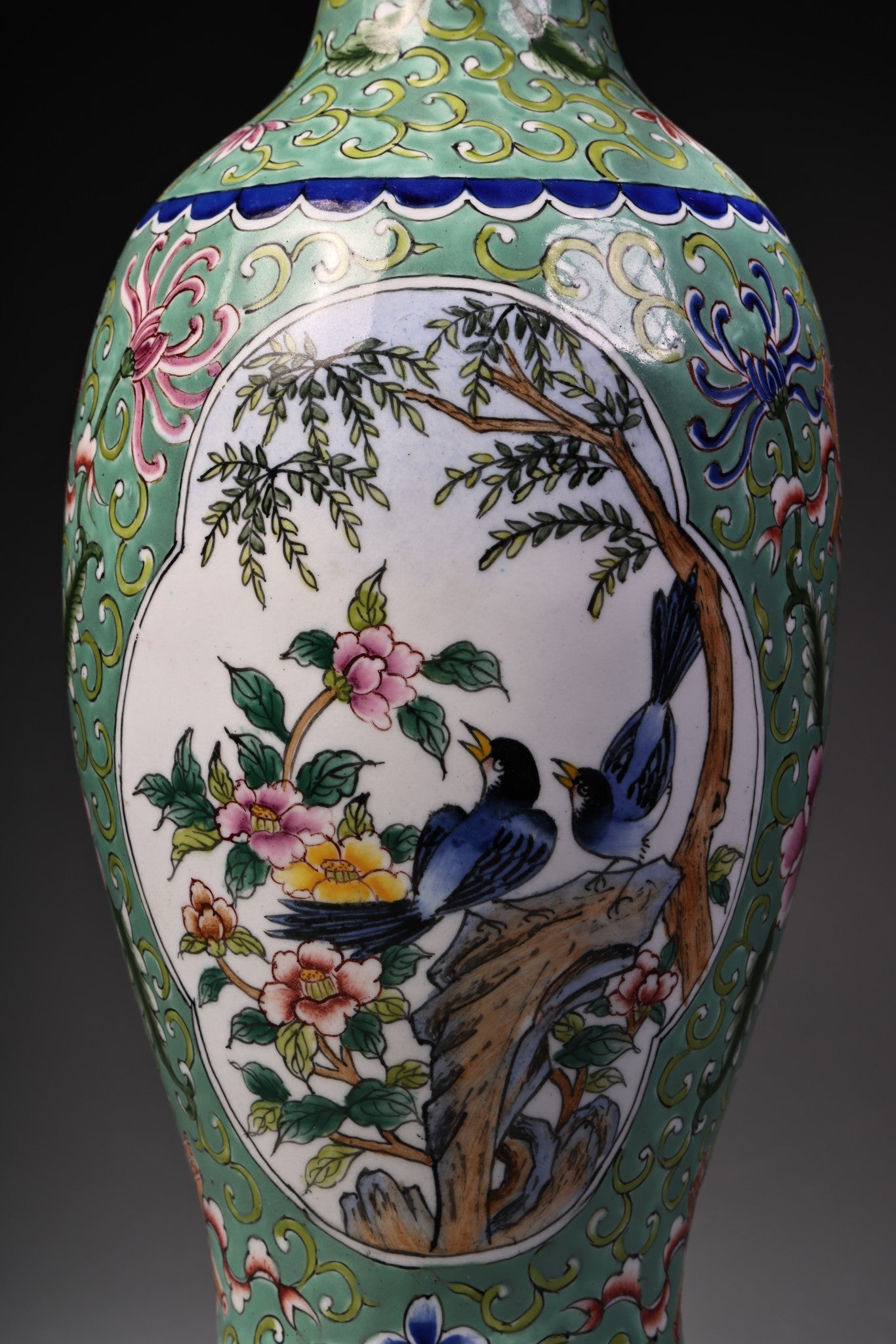 A1347 Old Chinese Copper Cloisonne Enamel Flowers Bird Design Vase