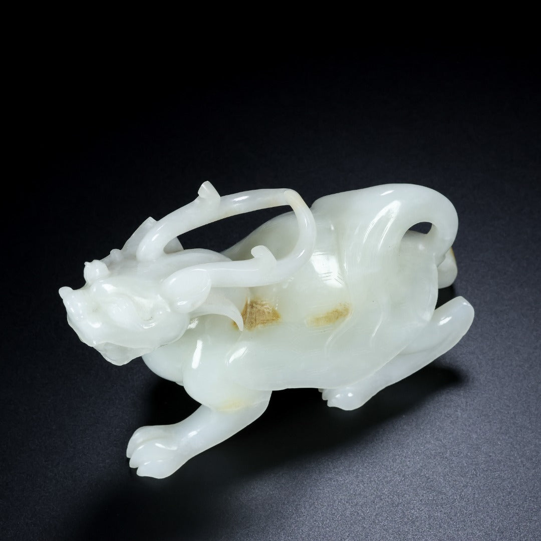 A1348 A Pair Superb Chinese White Hetian Jade Carved Dragon Turtle Statues