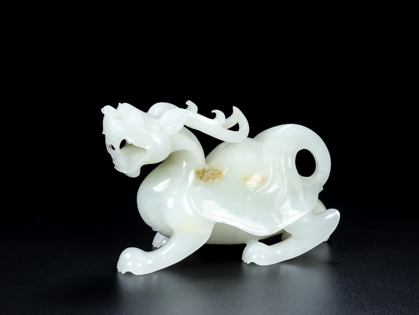 A1348 A Pair Superb Chinese White Hetian Jade Carved Dragon Turtle Statues