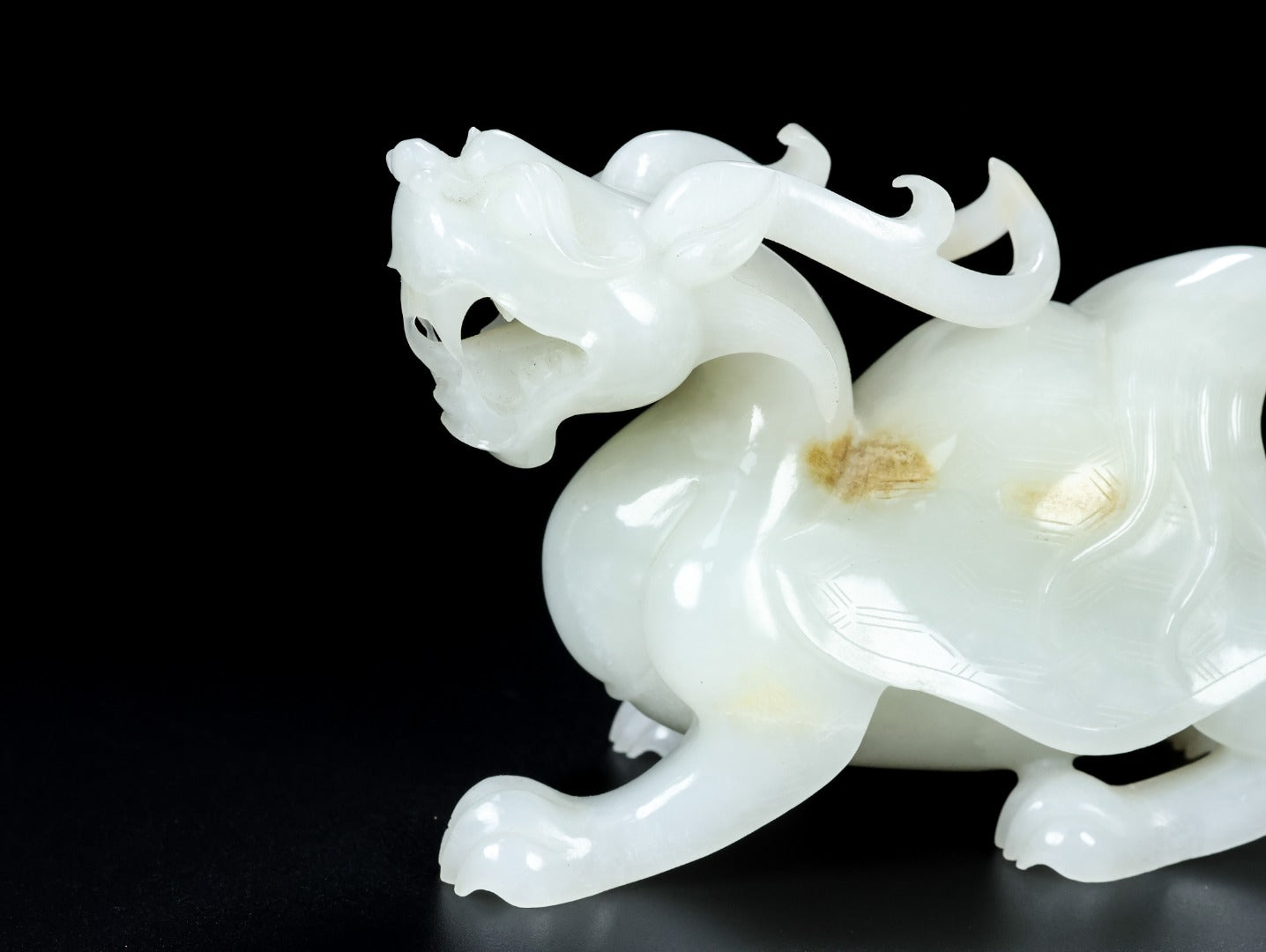 A1348 A Pair Superb Chinese White Hetian Jade Carved Dragon Turtle Statues