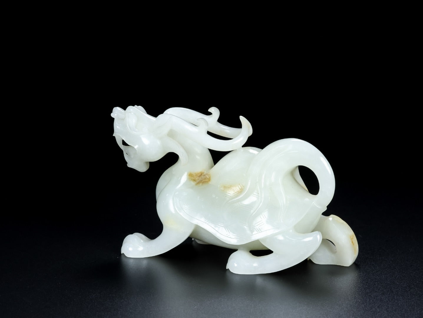 A1348 A Pair Superb Chinese White Hetian Jade Carved Dragon Turtle Statues