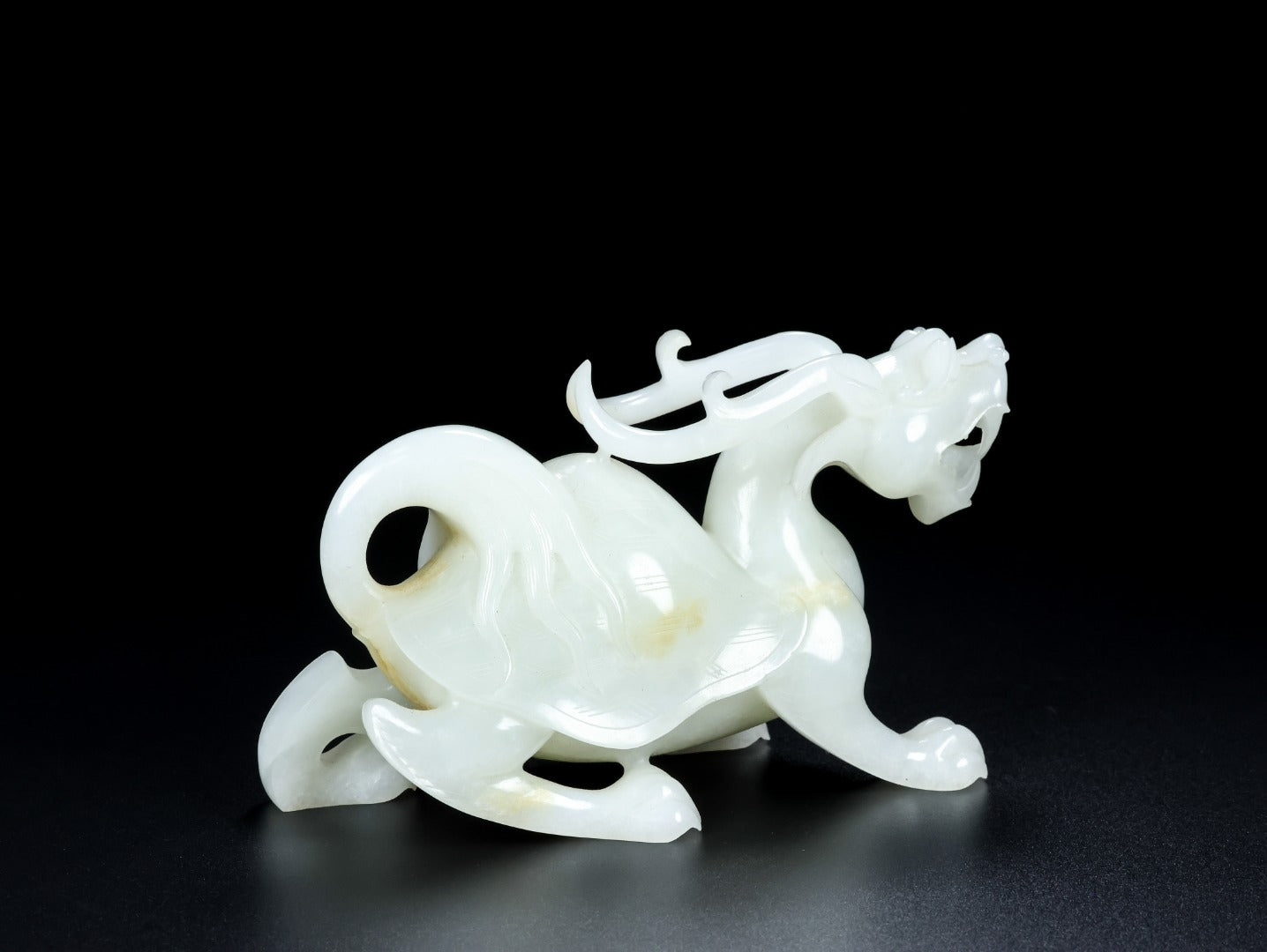 A1348 A Pair Superb Chinese White Hetian Jade Carved Dragon Turtle Statues