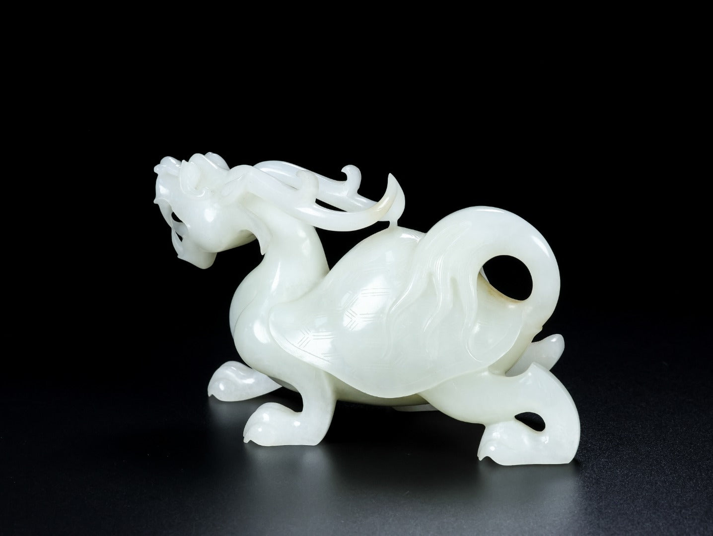 A1348 A Pair Superb Chinese White Hetian Jade Carved Dragon Turtle Statues