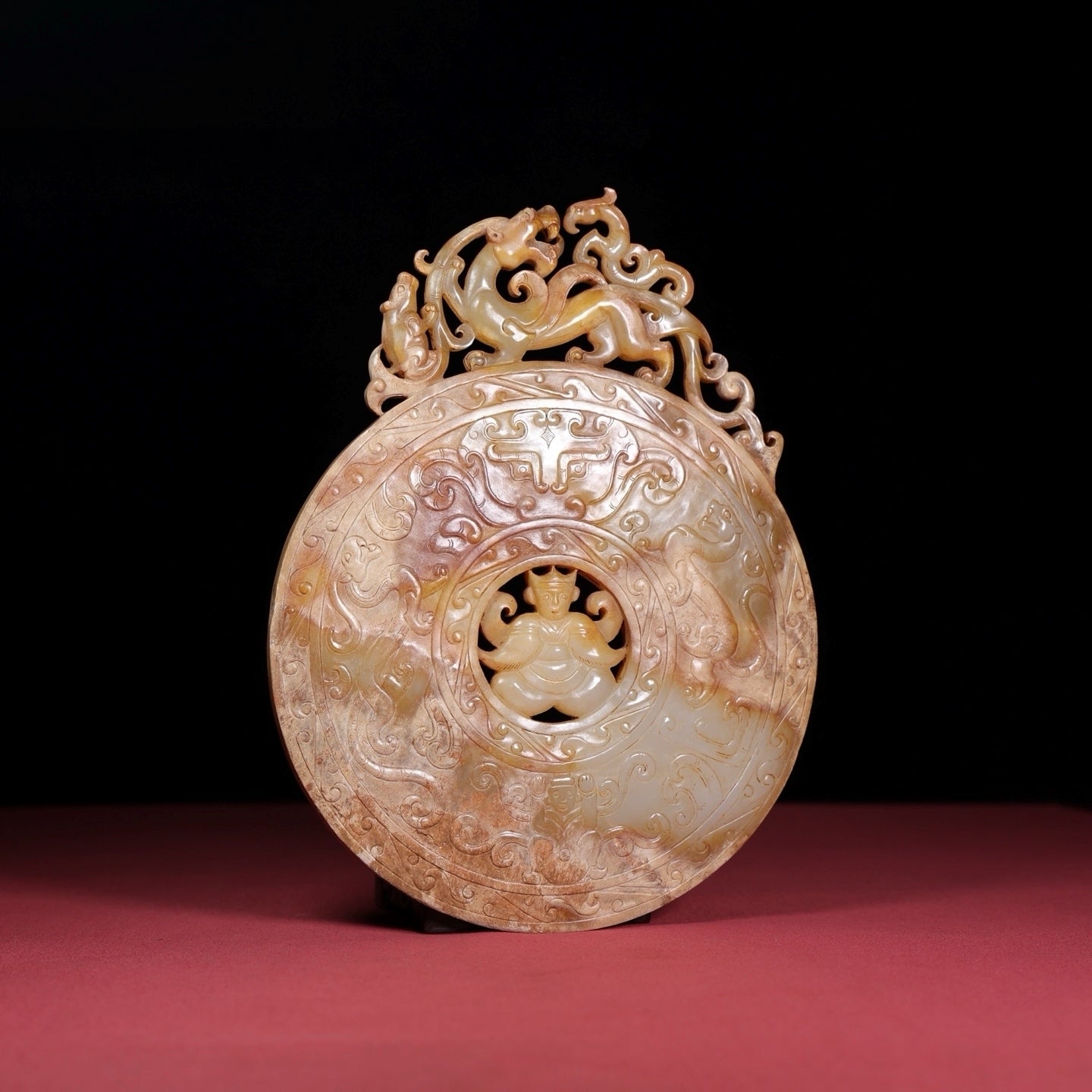 A1355 High Quality Chinese Hetian Jade Dragon Phoenix Jade bi