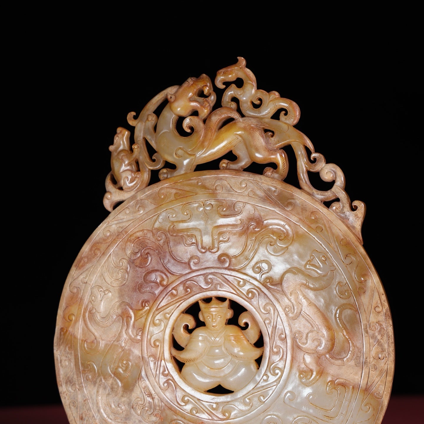 A1355 High Quality Chinese Hetian Jade Dragon Phoenix Jade bi