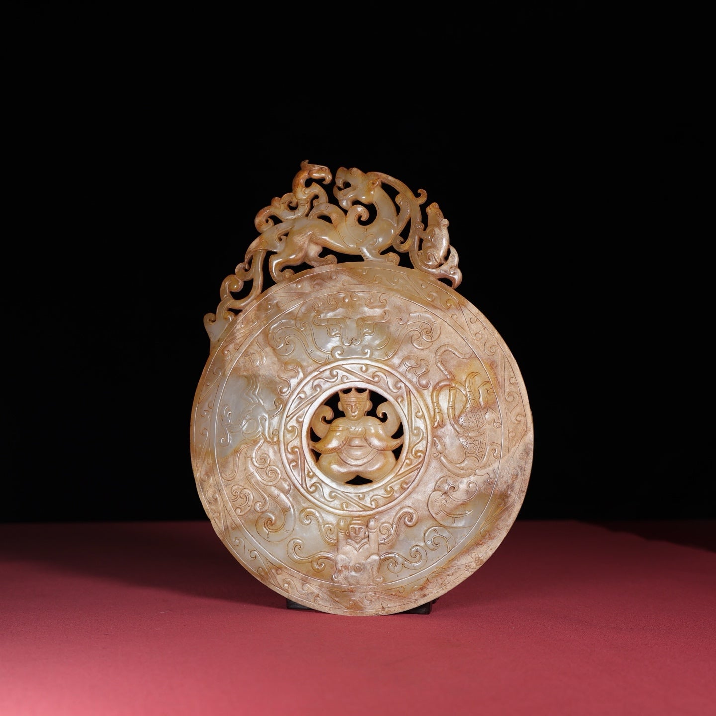 A1355 High Quality Chinese Hetian Jade Dragon Phoenix Jade bi