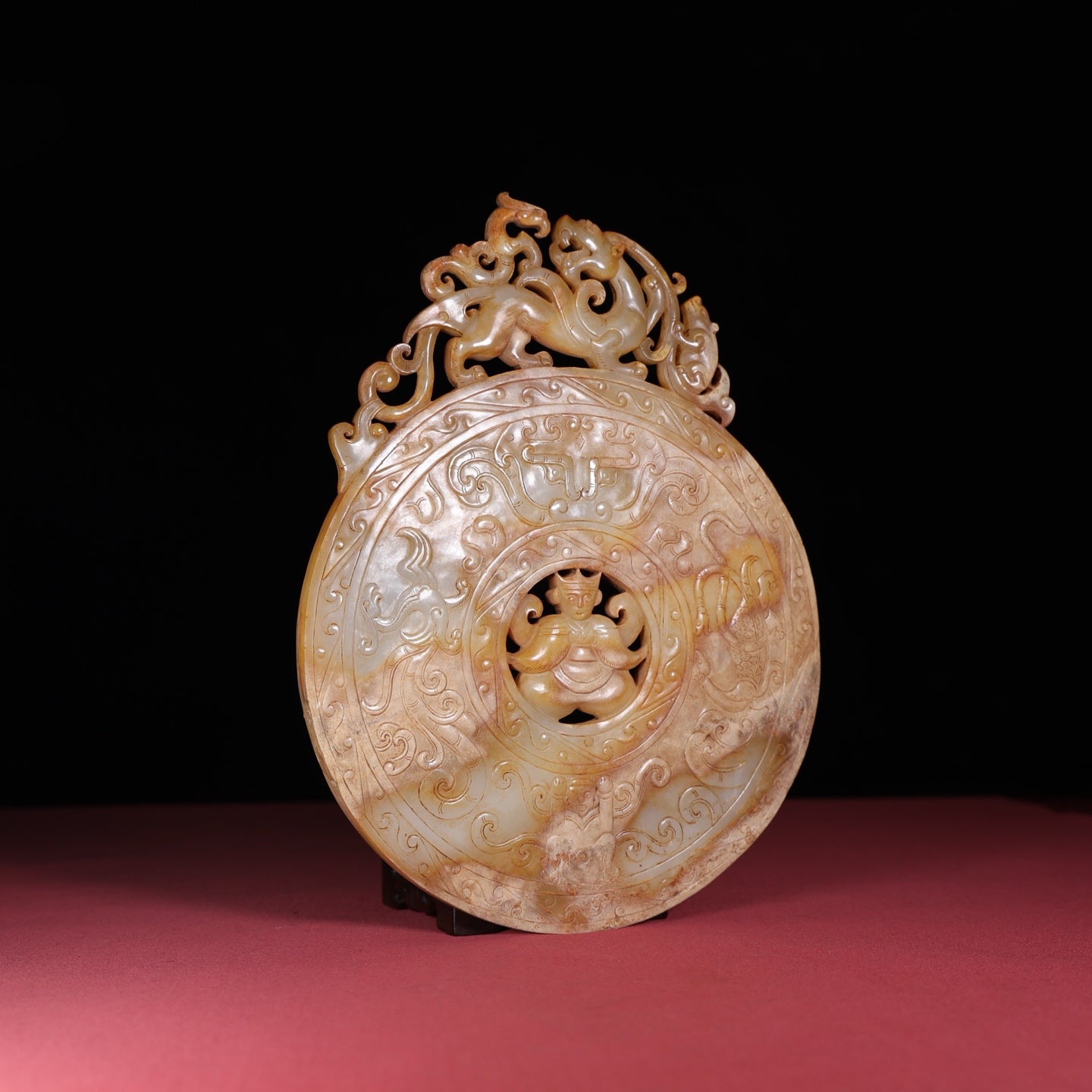 A1355 High Quality Chinese Hetian Jade Dragon Phoenix Jade bi