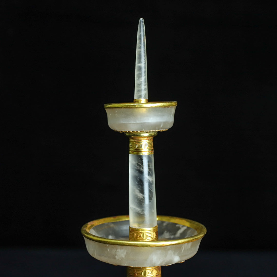 A1356 A Pair Inlaying Gold Edge Crystal Candlestick