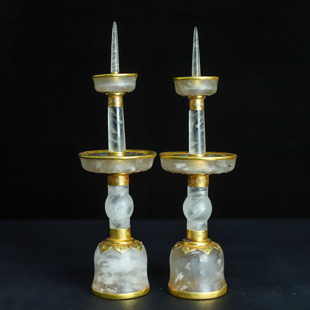 A1356 A Pair Inlaying Gold Edge Crystal Candlestick