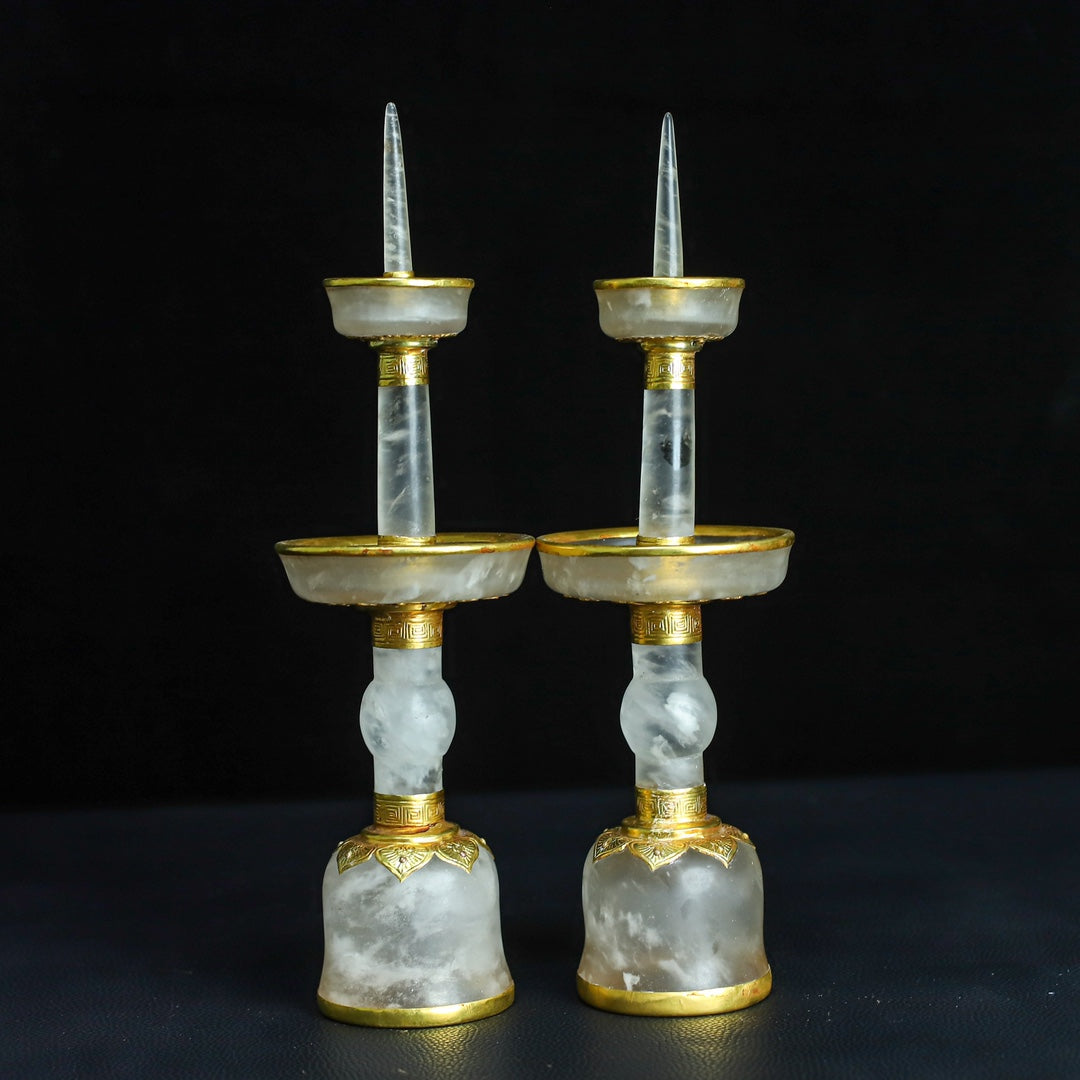 A1356 A Pair Inlaying Gold Edge Crystal Candlestick