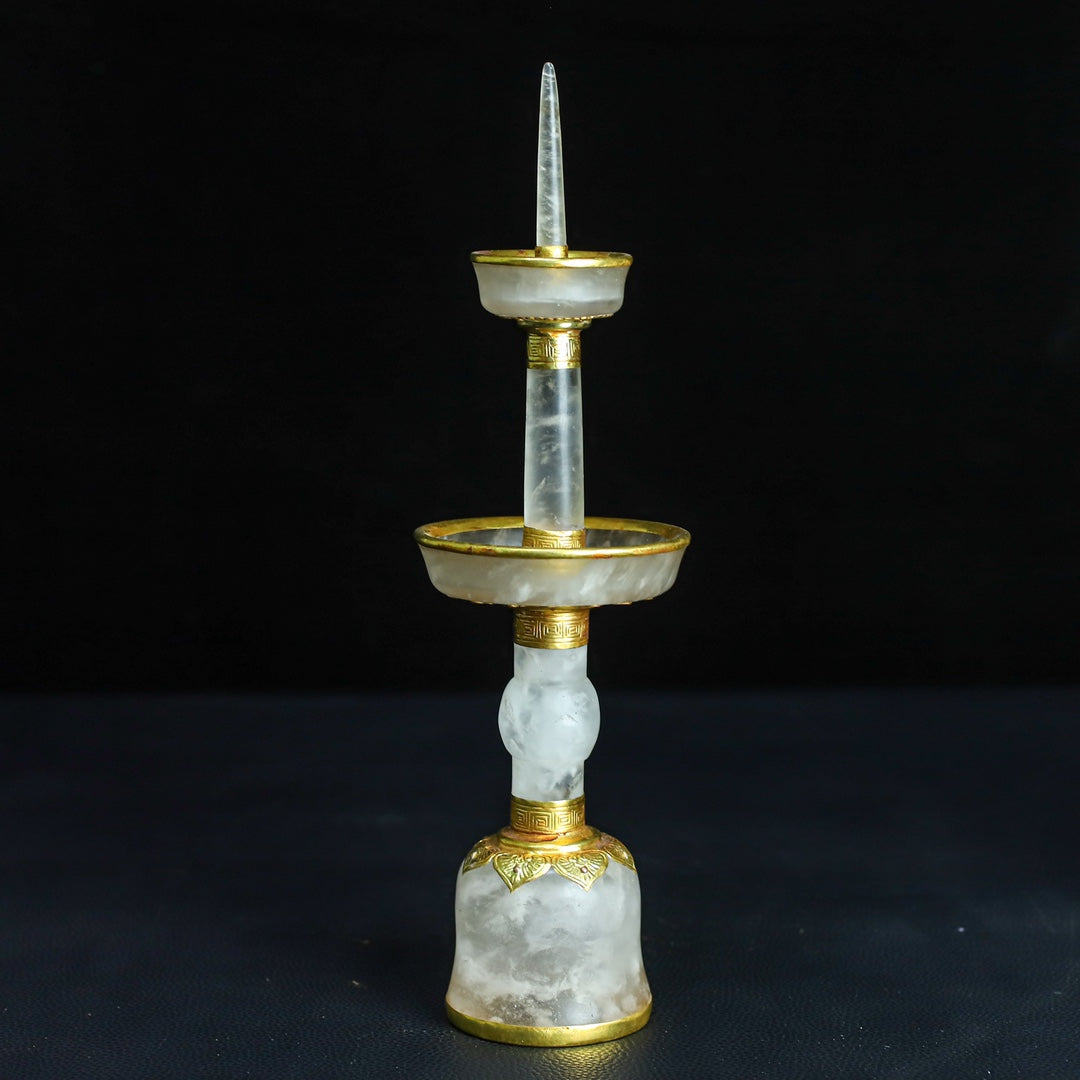 A1356 A Pair Inlaying Gold Edge Crystal Candlestick