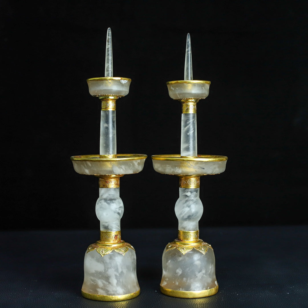 A1356 A Pair Inlaying Gold Edge Crystal Candlestick