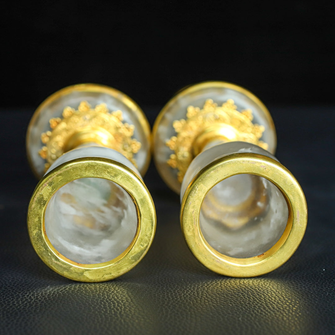 A1356 A Pair Inlaying Gold Edge Crystal Candlestick