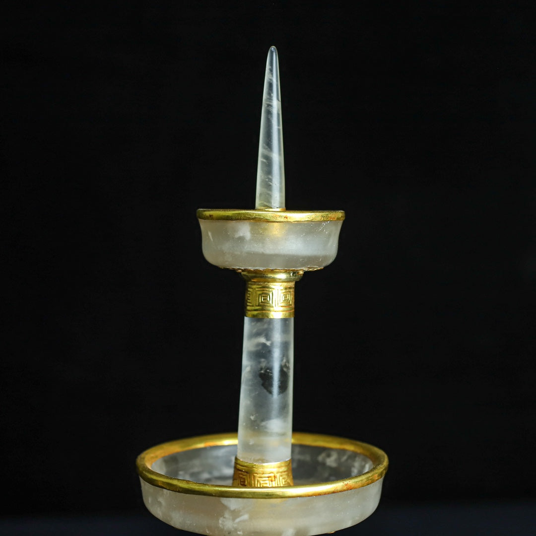 A1356 A Pair Inlaying Gold Edge Crystal Candlestick