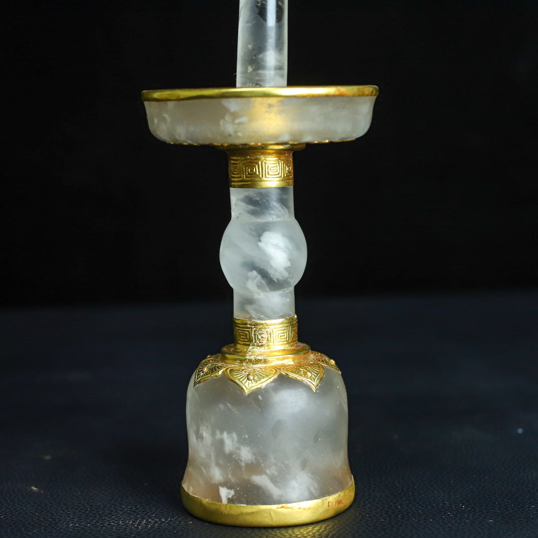 A1356 A Pair Inlaying Gold Edge Crystal Candlestick