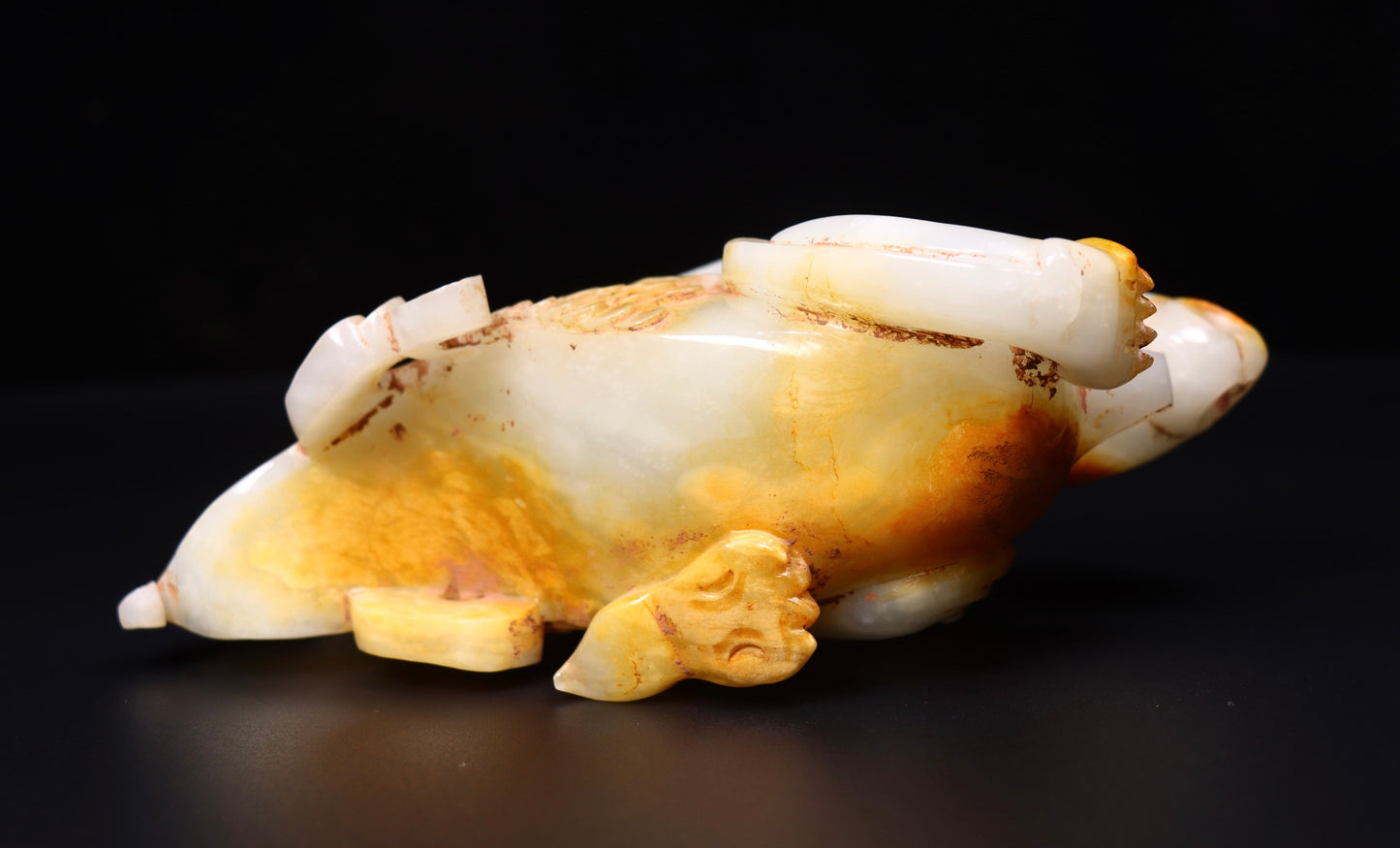 A1360 Superb Old Chinese Hetian Jade Carved Dragon Phoenix Cup Statue